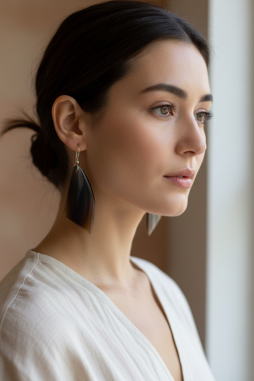 Boucles d'Oreilles Géométriques en Corne Naturelle Vivi | Bijou Artisanal Madagascar – Mahay Paris
