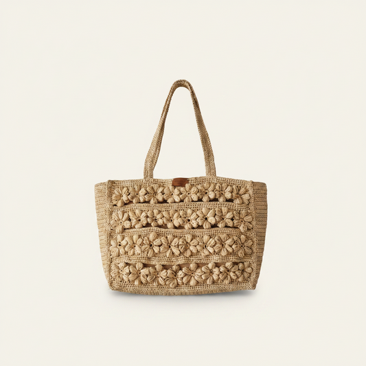 Sac ROSEA – Cabas en Raphia Naturel Fleuri Fait Main | Mahay Paris