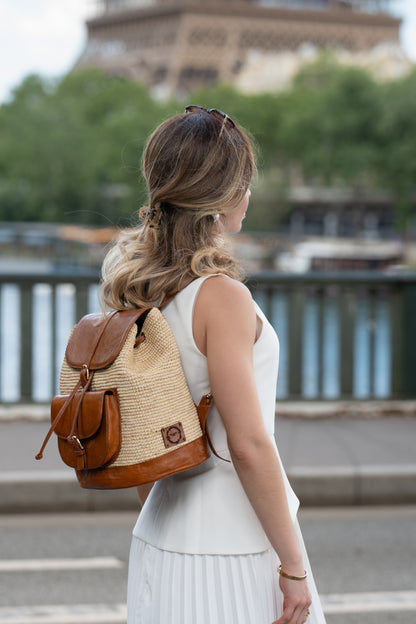 Sac à Dos Noémie – Backpack en Raphia Naturel Fait Main | Mahay Paris