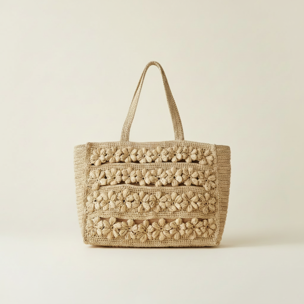 Sac ROSEA – Cabas en Raphia Naturel Fleuri Fait Main | Mahay Paris