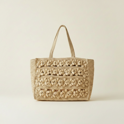 Sac ROSEA – Cabas en Raphia Naturel Fleuri Fait Main | Mahay Paris